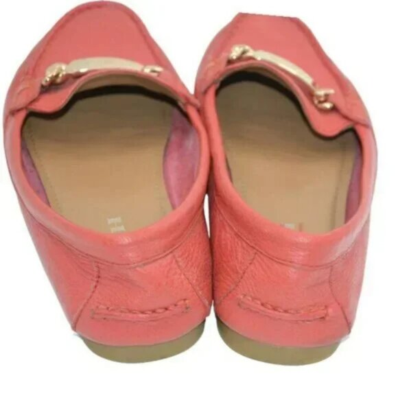Coach Coral Peach Orange Soft Pebbled Leather Gold Driving Flats Loafers 7.5 - Picture 5 of 9